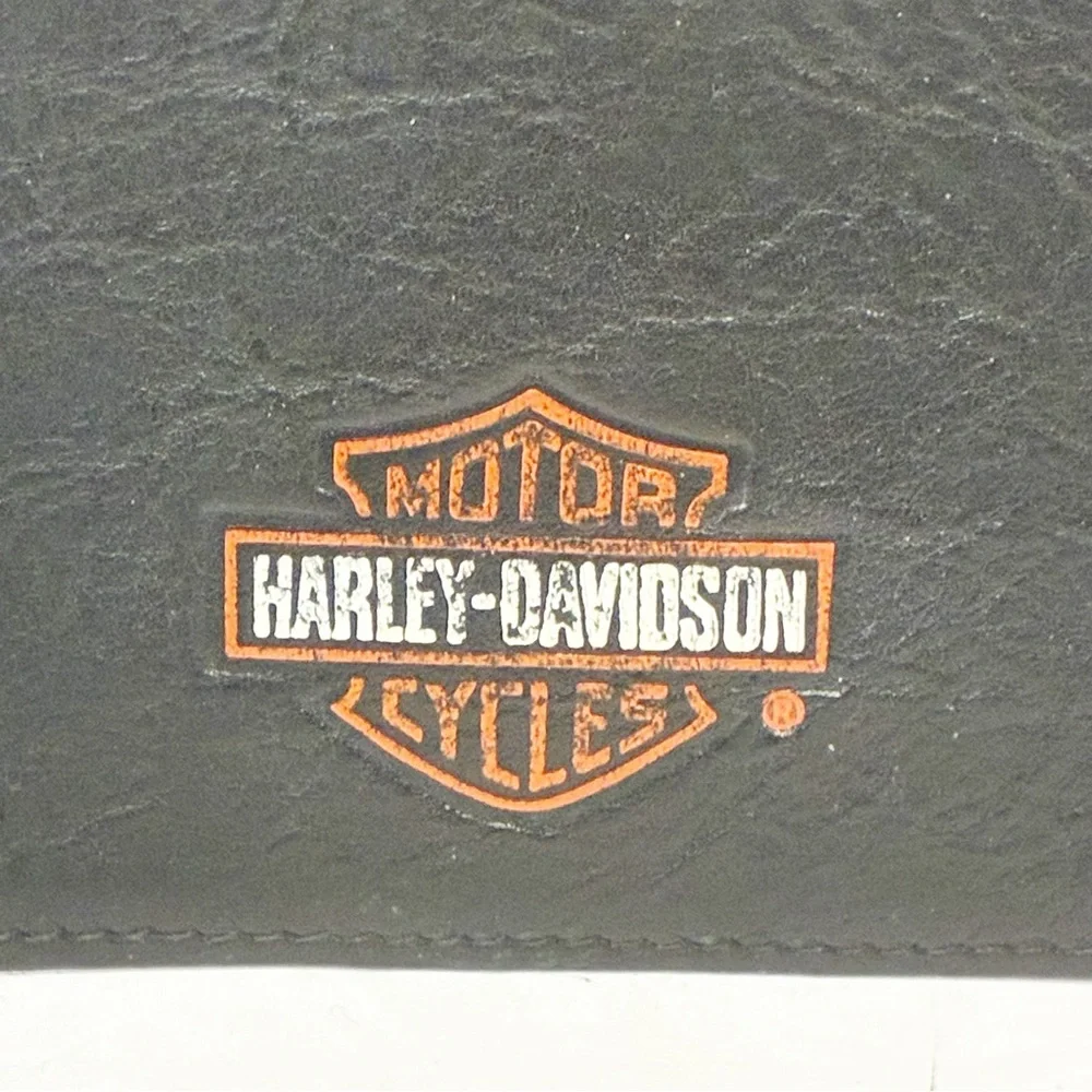 Vintage Harley Davidson Motorcycle Leather Long Black Checkbook‎ Wallet